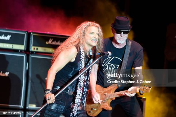 Mitch Malloy and Mark Kendall of the band Great White performs during the Kentucky State Fair at Kentucky Exposition Center on August 18, 2018 in...