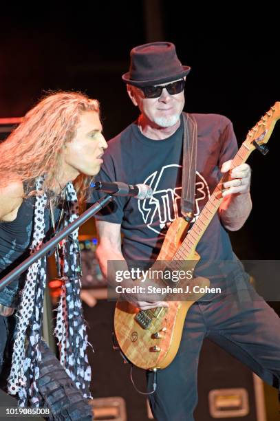 Mitch Malloy and Mark Kendall of the band Great White performs during the Kentucky State Fair at Kentucky Exposition Center on August 18, 2018 in...