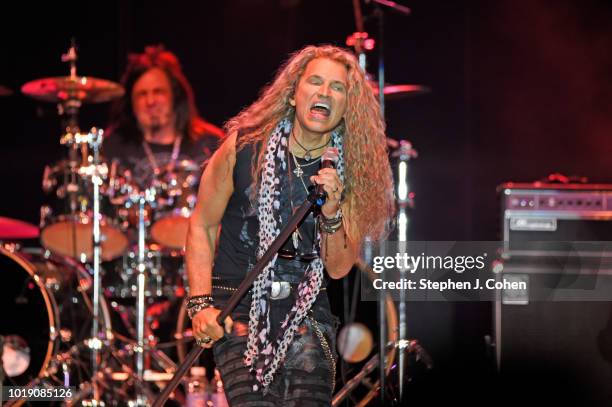 Mitch Malloy and Audie Desbrow of the band Great White performs during the Kentucky State Fair at Kentucky Exposition Center on August 18, 2018 in...