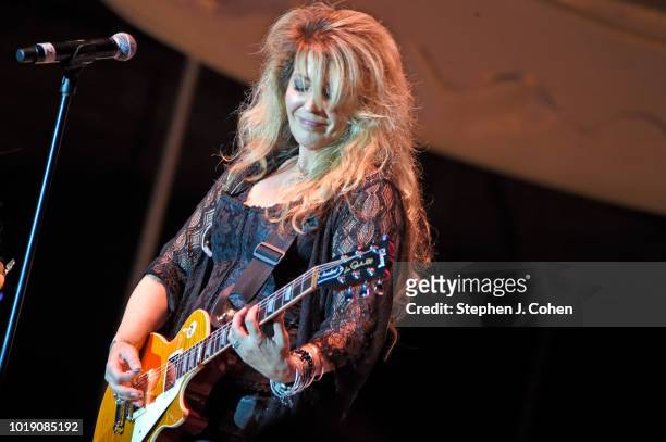 Janet Gardner of the band Vixen performs during the Kentucky State Fair at Kentucky Exposition Center on August 18, 2018 in Louisville, Kentucky.