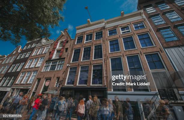 exterior of the anne frank house in prinsengracht, amsterdam, netherlands - anne frank house stock pictures, royalty-free photos & images