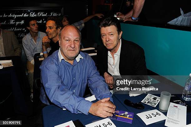 Harvey Goldsmith and musician David Bowie attend Les Paul's 95th Birthday with Special Intimate Performance at Iridium Jazz Club on June 8, 2010 in...