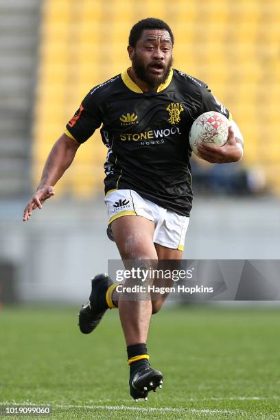 Tolu Fahamokioa of Wellington in action during the round one Mitre 10 Cup match between Wellington and Otago at Westpac Stadium on August 19, 2018 in...