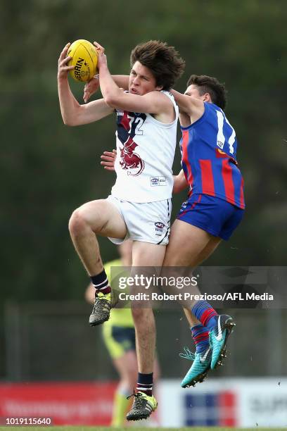 Darcy Chirgwin of Sandringham Dragons marks during the TAC Cup round 15 match between Oakleigh Chargers and Sandringham Dragons at Avalon Airport...