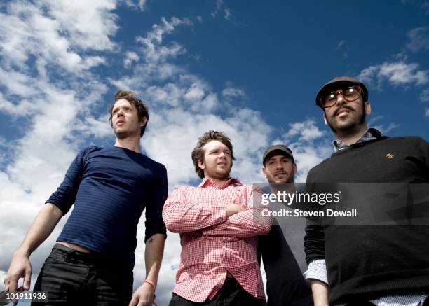 Damian Kulash, Andy Ross, Dan Konopka and Tim Nordwind of OK Go pose for a portrait backstage at the Sasquatch Music Festival on 29th May 2010 in...