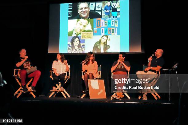 Actors Jeff Garlin, Rachel Bloom, MAD Magazine editor Allie Goertz, actor Ben Schwartz, and host Paul Scheer speak onstage at Hanging Out With Paul...