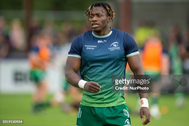 Niyi Adeolokun of Connacht during the Pre Season friendly match between Connacht Rugby and Wasps at Dubarry Park in Athlone, Ireland on August 18,...