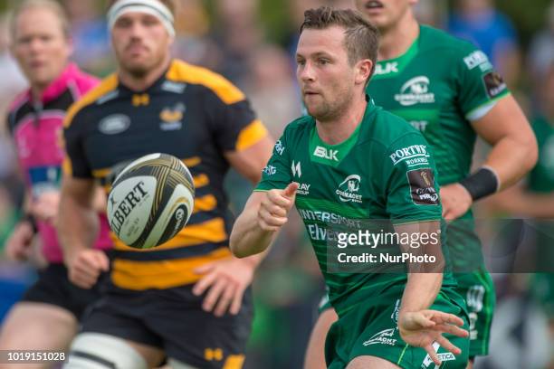 Jack Carty of Connacht in action during the Pre Season friendly match between Connacht Rugby and Wasps at Dubarry Park in Athlone, Ireland on August...
