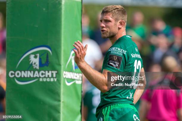 Kyle Godwin of Connacht during the Pre Season friendly match between Connacht Rugby and Wasps at Dubarry Park in Athlone, Ireland on August 18, 2018