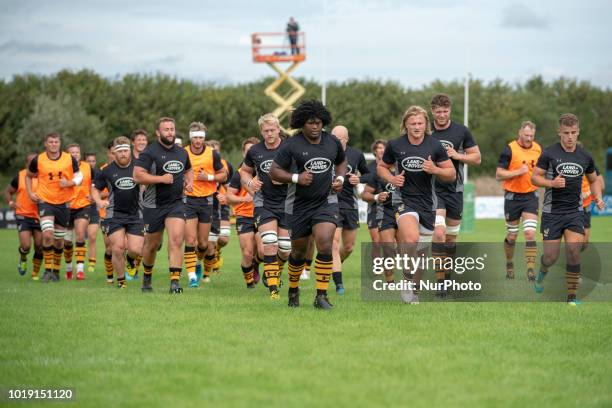 Wasps rugby players during the Pre Season friendly match between Connacht Rugby and Wasps at Dubarry Park in Athlone, Ireland on August 18, 2018