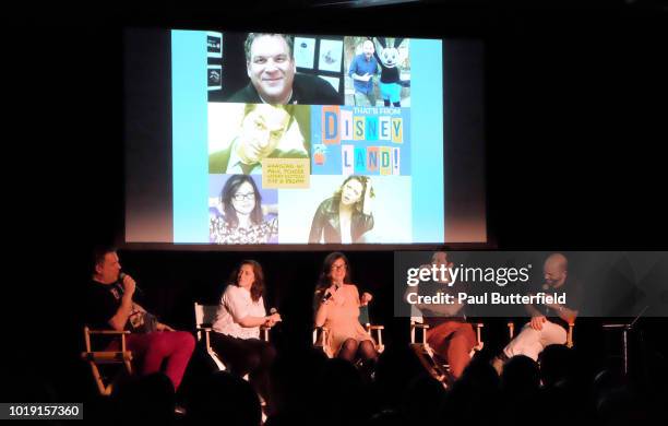 Actors Jeff Garlin, Rachel Bloom, MAD Magazine editor Allie Goertz, actor Ben Schwartz, and host Paul Scheer speak onstage at Hanging Out With Paul...