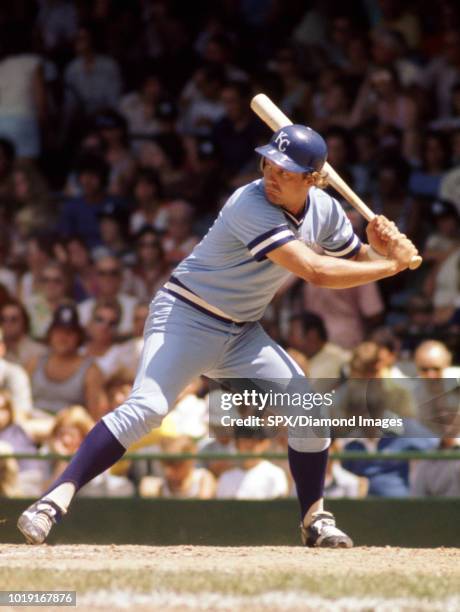 George Brett, of the Kansas City Royals at bat during a game from his 1976 season with the Kansas City Royals. George Brett played for 21 years all...