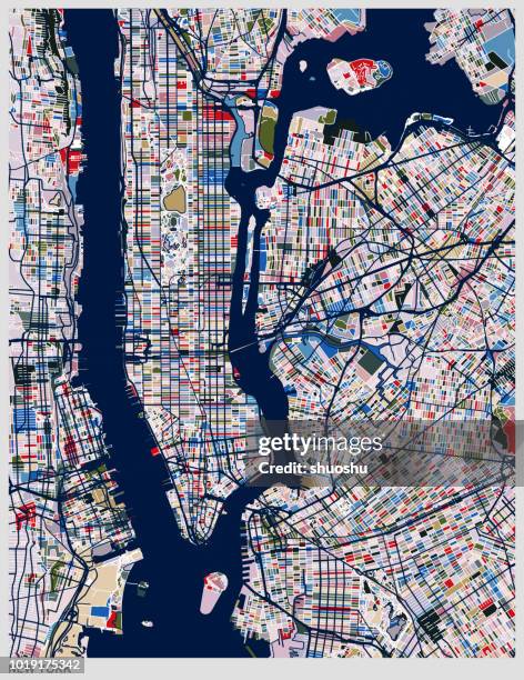 stockillustraties, clipart, cartoons en iconen met kleur van new york city kaart illustratie - nyc map vector