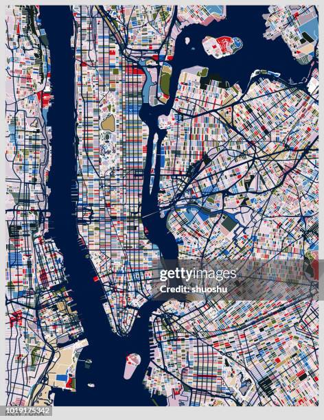 color new york city map illustration - new york abstract stock illustrations