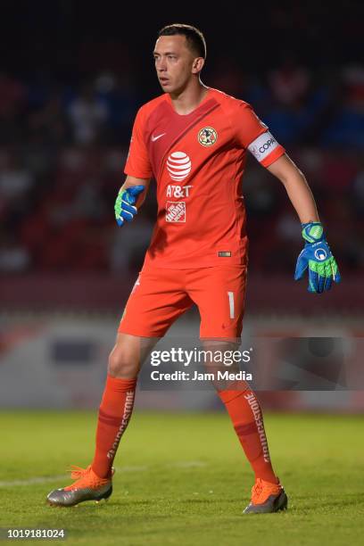 Goalkeeper Agustin Marchesin of America looks on during a match between Veracruz and Club America as part of Copa MX Apertura 2018 at Luis 'Pirata'...