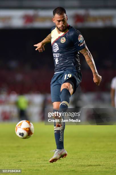 Victor Aguilera of America kicks the ball during a match between Veracruz and Club America as part of Copa MX Apertura 2018 at Luis 'Pirata' de la...