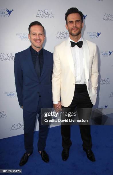 Actors Jason Landau and Cheyenne Jackson attend Project Angel Food's 28th Annual Angel Awards at Project Angel Food on August 18, 2018 in Los...