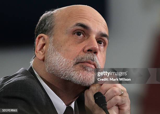 Federal Reserve Board Chairman Ben Bernanke participates in a House Budget Committee hearing on Capitol Hill, June 9, 2010 in Washington, DC. The...