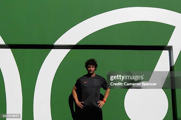 Footballer Alexandre Pato poses at the new NIKE community football training centre in Soweto on June 9, 2010 in Johannesburg, South Africa. The...