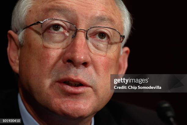 Interior Secretary Ken Salazar testifies before the Senate Energy and Natural Resources Committee on Capitol Hill June 9, 2010 in Washington, DC....