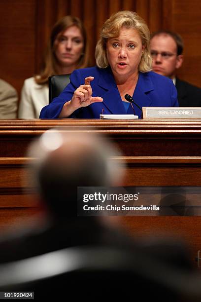 Senate Energy and Natural Resources Committee member Sen. Mary Landrieu questions Interior Secretary Ken Salazar about oil-service companies that...