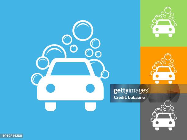 car wash flat icon on blue background - car wash stock illustrations