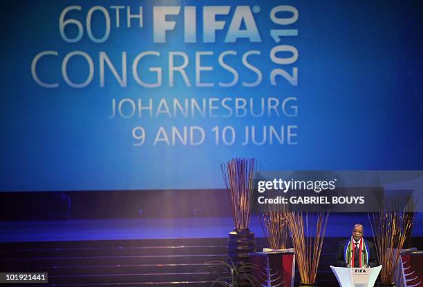 South African President Jacob Zuma attends the opening ceremony of the 60th FIFA Congress in Johannesburg on June 9, 2010 two days before the...