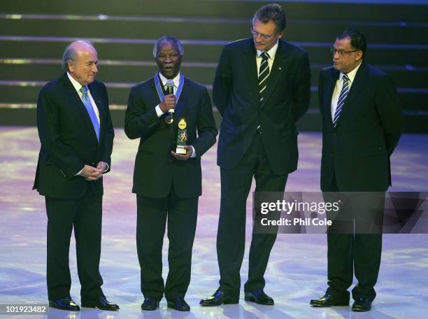 Joseph Blatter President of FIFA , Jerome Valcke Secretary General of FIFA award, Thabo Mbeki former President of South Africa with the FIFA order of...