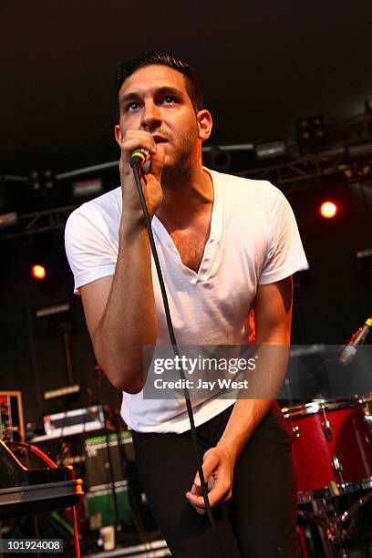 Alex Frankel of Holy Ghost performs opening for LCD Soundsystem at Stubb's Bar-B-Q on June 8, 2010 in Austin, Texas.