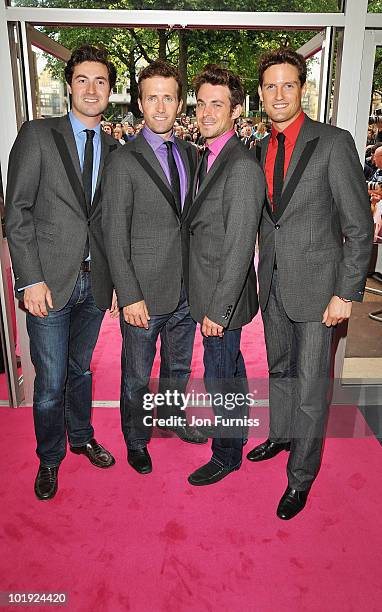 Ollie Blaines, Jules Knight, Barney and Stephen Bowman of classical vocal group Blake attend the European Premiere of 'Killers' at Odeon West End on...