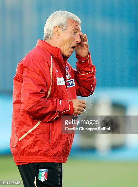 Italy Head Coach Marcello Lippi during the Italy training in Centurion during the 2010 FIFA World Cup on June 9, 2010 in Centurion, South Africa.