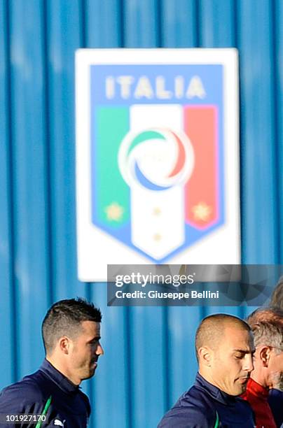 Antonio Di Natale and Fabio Cannavaro of Italy during Italy training in Centurion during the 2010 FIFA World Cup on June 9, 2010 in Centurion, South...