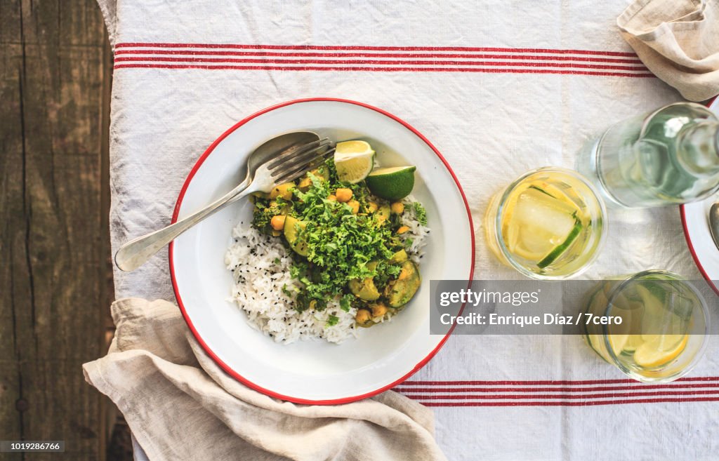 Kale and Zucchini Curry in the Forest, Vertical
