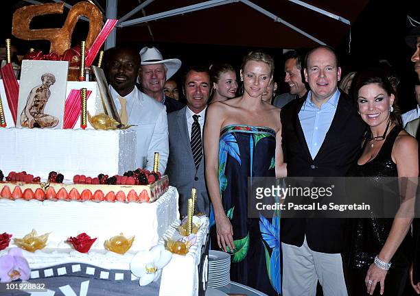 Jimmy Jean-Louis, Actor Larry Hagman, Bernard Montiel, Charlene Wittstock, Prince Albert II of Monaco and Paula Trickey attend the 50th Anniversary...