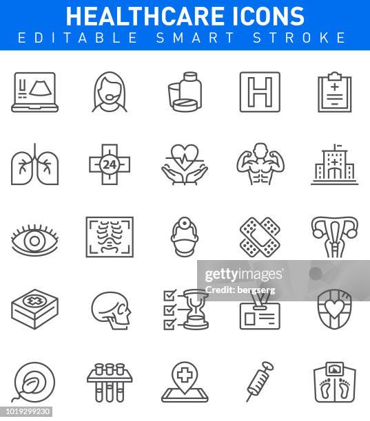 healthcare icons. editable stroke - fundraiser thermometer stock illustrations