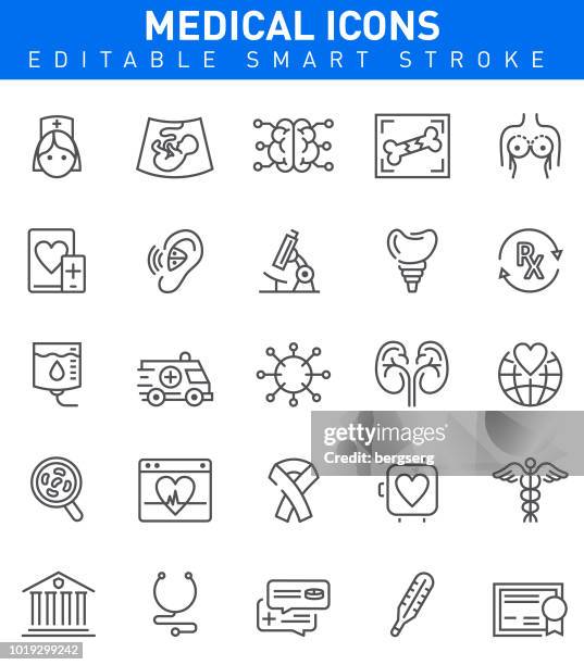 medizinische symbole. editierbare schlaganfall - aids schleife stock-grafiken, -clipart, -cartoons und -symbole