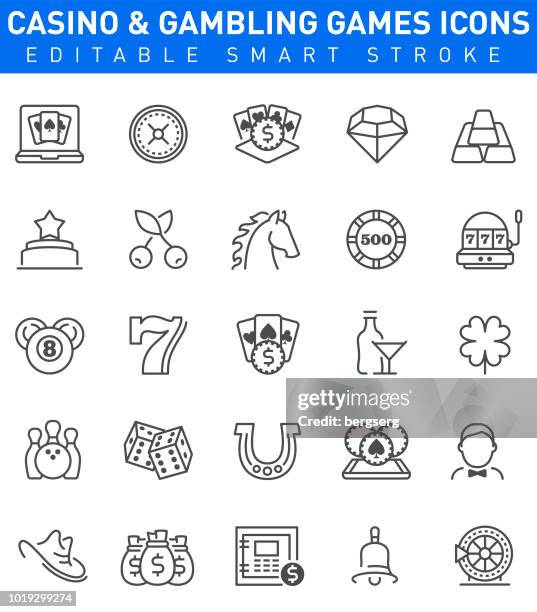 casino and gambling games icons. editable stroke - racehorse stock illustrations