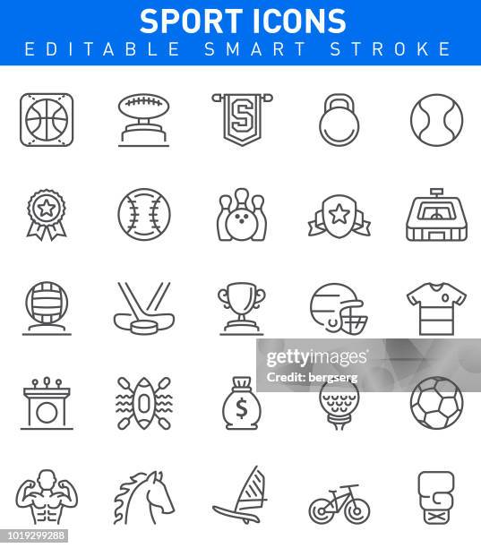 sport and achievement icons. editable stroke - vintage boxing gloves stock illustrations