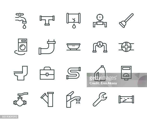 illustrazioni stock, clip art, cartoni animati e icone di tendenza di set di icone idraulico - tubatura