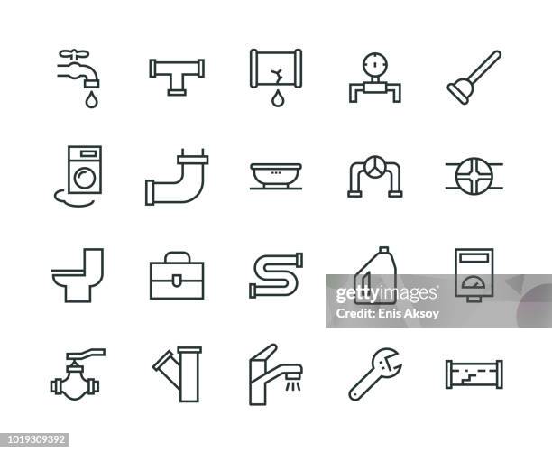 ilustrações, clipart, desenhos animados e ícones de conjunto de ícones de encanador - faucet