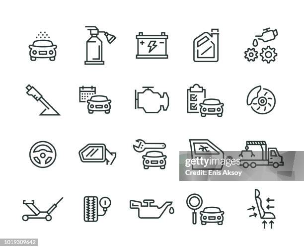 illustrazioni stock, clip art, cartoni animati e icone di tendenza di set di icone servizio auto - motore