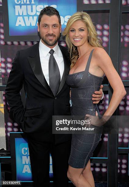 Maksim Chmerkovskly and Erin Andrews attends the 2010 CMT Music Awards at the Bridgestone Arena on June 9, 2010 in Nashville, Tennessee.