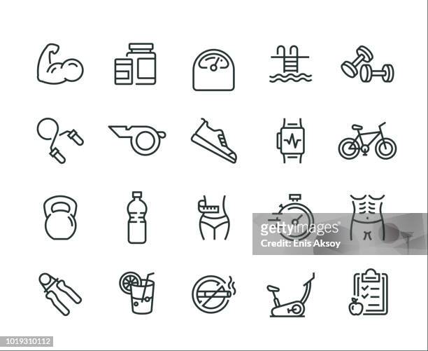 fitness-icon-set - dumbbell stock-grafiken, -clipart, -cartoons und -symbole