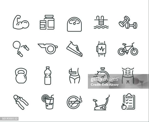 fitness icon set - dumbbell stock illustrations