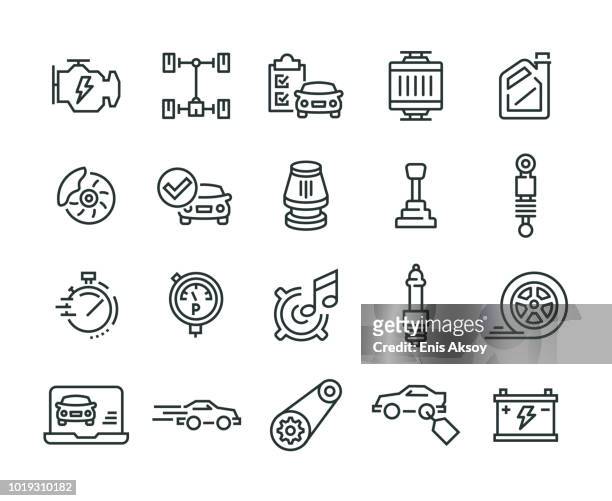 ilustrações de stock, clip art, desenhos animados e ícones de car features icon set - motor