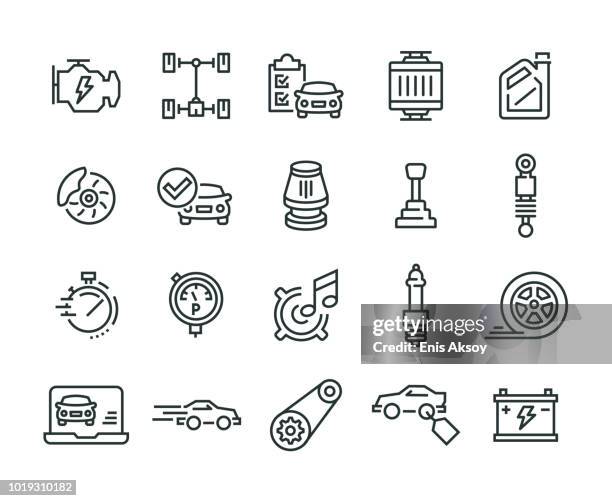 car features icon set - car outline stock illustrations