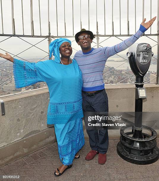 Tony Awards nominees Lillias White and Sahr Ngaujah visit The Empire State Building on June 9, 2010 in New York City.