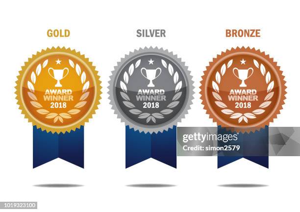 bildbanksillustrationer, clip art samt tecknat material och ikoner med guld, silver och brons vinnare medaljer - silver medal