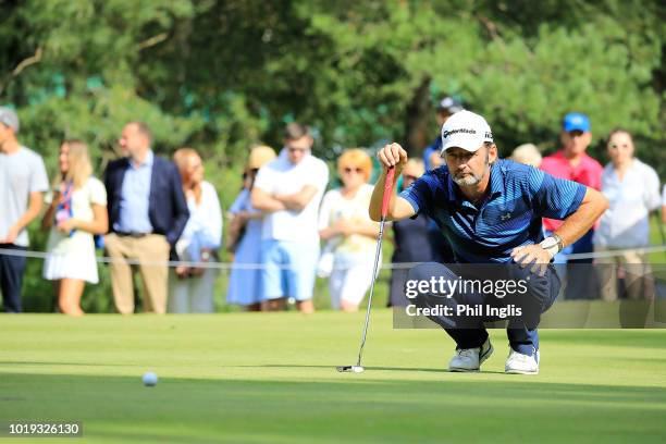 David Shacklady of England in action during the final round of the VTB Russian Open Golf Championship played at Moscow Country Club on August 19,...