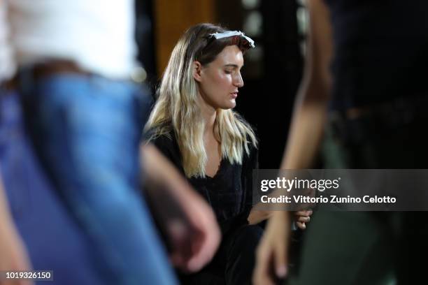 Models backstage ahead of the Moire show during Oslo Runway SS19 at Bankplassen 4 on August 15, 2018 in Oslo, Norway.